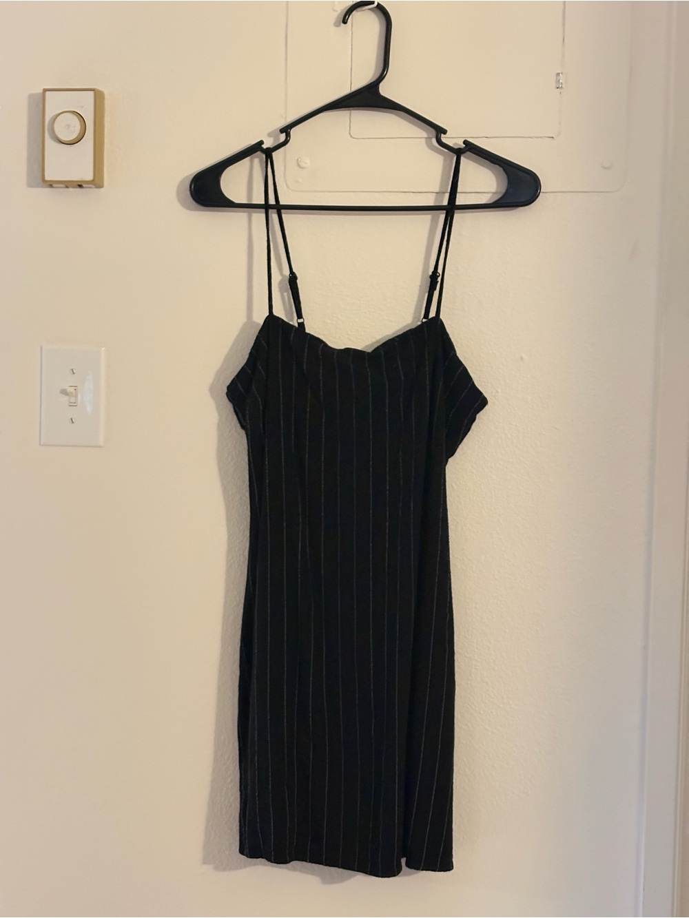 HYFVE Black Pinstripe Slip Mini with Button Up Over Shirt